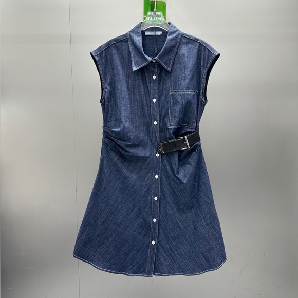 Meet the Posher Dresses & Skirts - Prada leather button-up denim dress